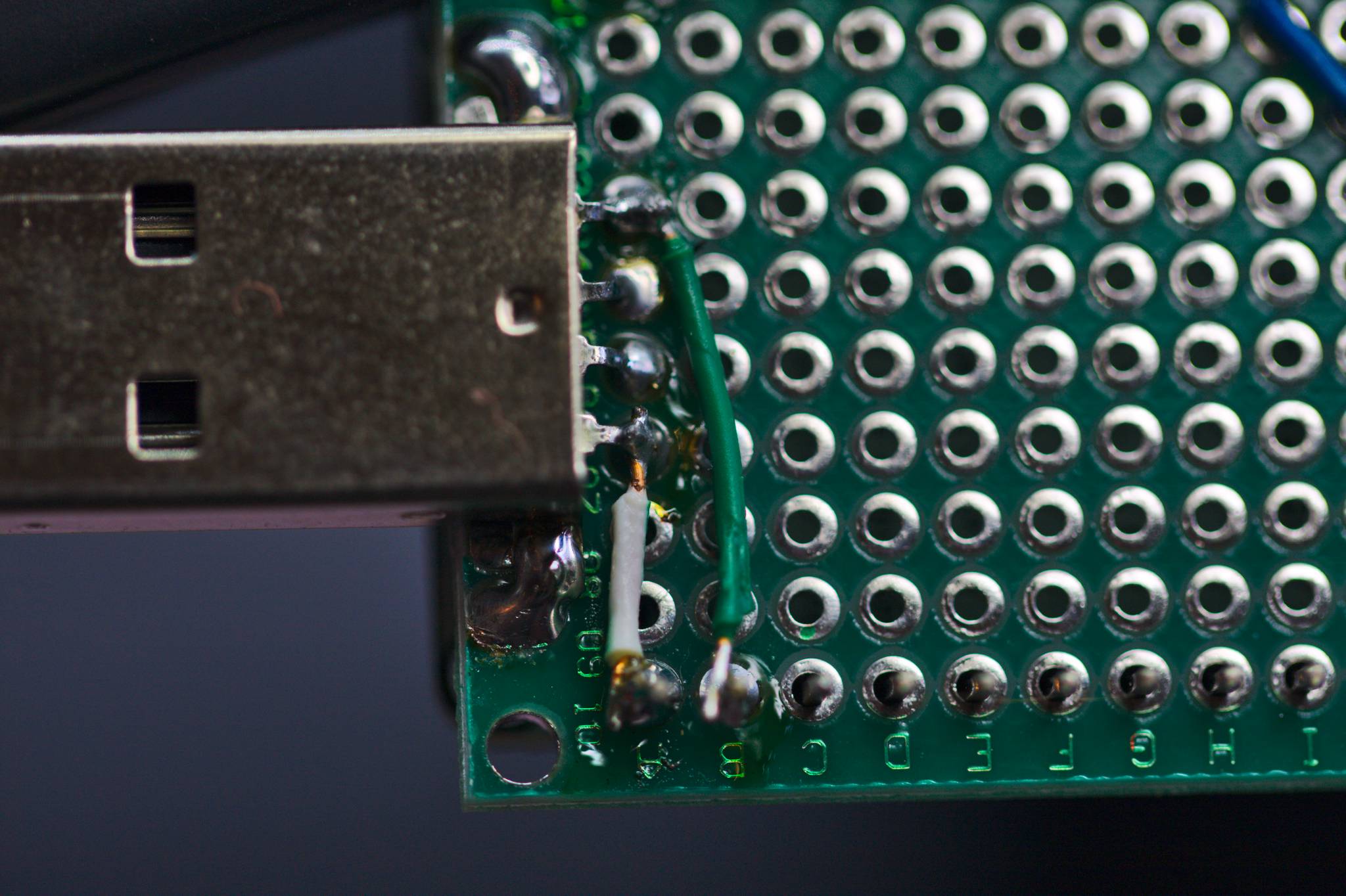 The 5V and GND connections from the USB connector to the NodeMCU